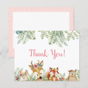 Woodland Animals Rosa Boho Hjort n Fox Tack Inbjudningar