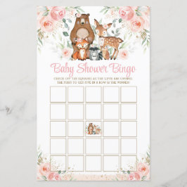 Woodland Animals Rosa ros Baby Shower Bingo Game