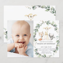 Woodland Animals Rustic Greenery Birthday Photo