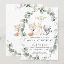 Woodland Animals Rustic Greenery Leafy Birthday