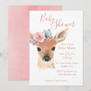 Woodland Animals Rustic Hjort Watercolor Baby Inbjudningar