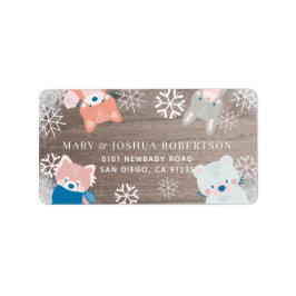 Woodland Animals Rustic Snöflingor Woodv Adress Adressetikett