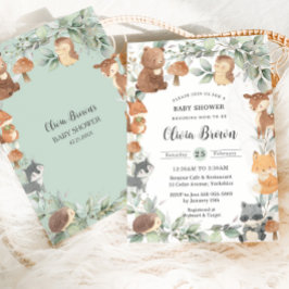 Woodland Animals säljer Greenery Neutralt Baby Sho Inbjudningar