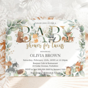 Woodland Animals skickar Grey Twillingars Baby Sho Inbjudningar