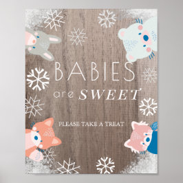 Woodland Animals Snö Baby Shower Sweet Treat Sign Poster