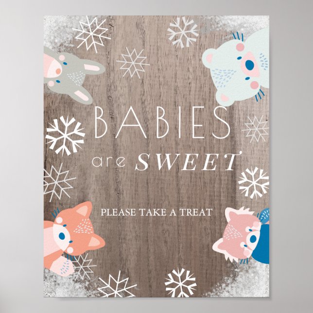 Woodland Animals Snö Baby Shower Sweet Treat Sign Poster (Framsidan)