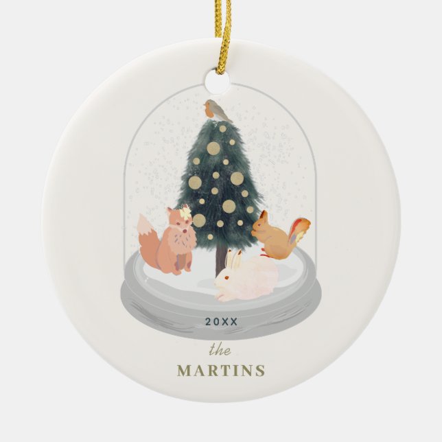 Woodland Animals Snö Globe White Helgdag Photo Julgransprydnad Keramik (Framsidan)