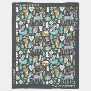 Woodland Animals Snöflingor Scandinavian Jul Fleecefilt