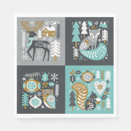 Woodland Animals Snöflingor Scandinavian Jul Pappersservett