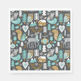 Woodland Animals Snöflingor Scandinavian Jul Pappersservett