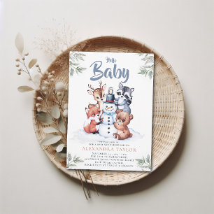 Woodland Animals Snögubbe Character Boy Shower Inbjudningar