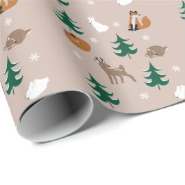 Woodland Animals Snowy Gräs Träd Snöflingor Presentpapper