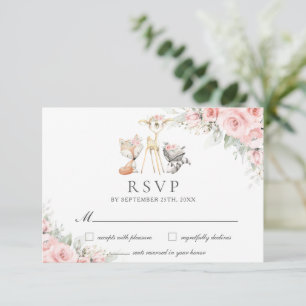 Woodland Animals Soft  Rosa Blommigt Greenery OSA Kort