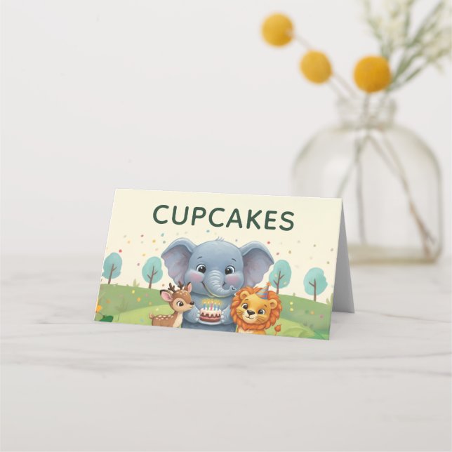 Woodland Animals Sweet Birthday Cupcakes Placeringskort (Framsida)