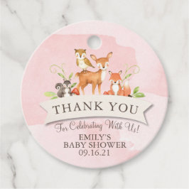 Woodland Animals Tack Girl Rosa Baby Shower F Gåvor Etiketter