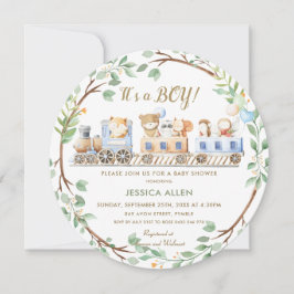 Woodland Animals Tåg Greenery Baby Shower   Inbjudningar