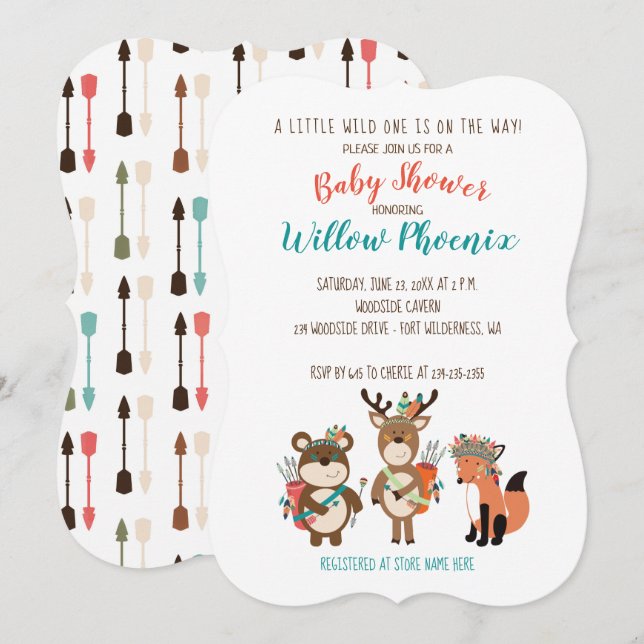Woodland Animals Tribal Boho Baby Shower Inbjudan (Fram/baksida)