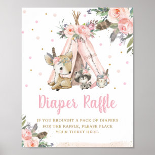 Woodland Animals Tribal Boho Blommigt Diaper Raffl Poster