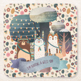Woodland Animals - Tribal Vild Ett Anpassade Underlägg Papper Kvadrat
