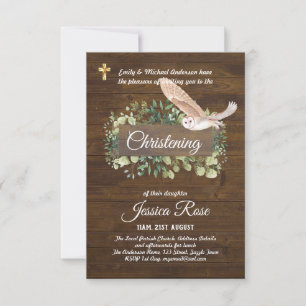 Woodland Animals Uggla Christening Inbjudan Baptis