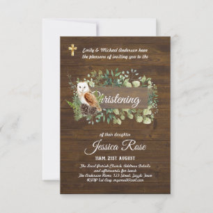 Woodland Animals Uggla Christening Inbjudan Baptis
