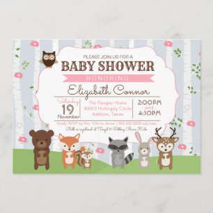 Woodland Animals Vår eller Summer Girl Baby Shower Inbjudningar