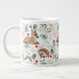 Woodland Animals, Vit jul mönster Jumbo Mugg