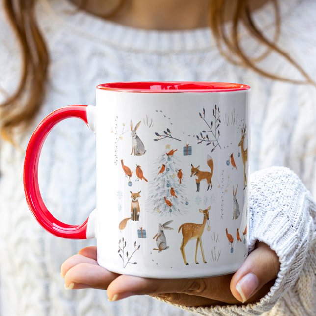 Woodland Animals White & Red Helgdag jul Mugg (Skapare uppladdad)