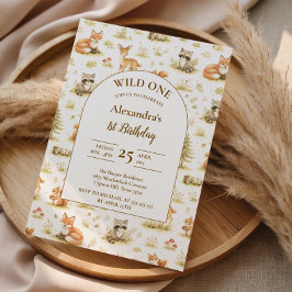 Woodland Animals Wild One Birthday Inbjudningar