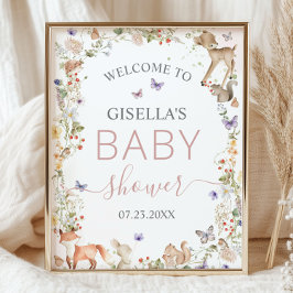 Woodland Animals Wildflower Baby Shower Welcome Fototryck