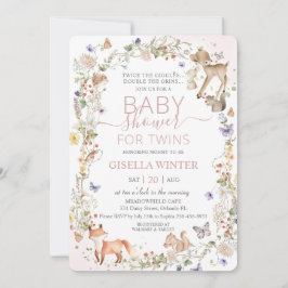 Woodland Animals Wildflower Twins Baby Shower Inbjudningar