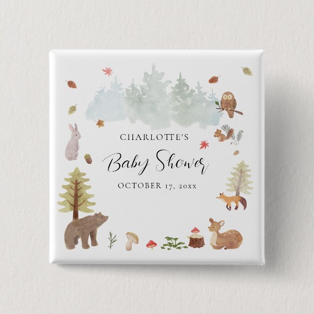 Woodland Animals Wildlife Fall Baby Shower Knapp (Framsida)