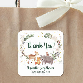Woodland Animals Winter Baby Shower Tack Fyrkantigt Klistermärke