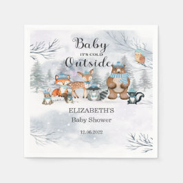 Woodland Animals Winter Blue Boy Baby Shower Pappersservett