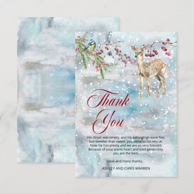 Woodland Animals Winter Boy Baby Shower Tack (Fram/baksida)