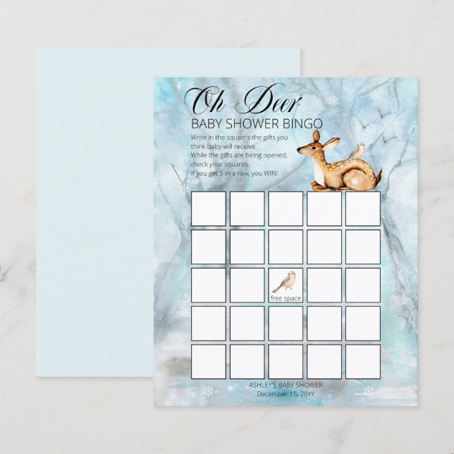 Woodland Animals Winter Boy Shower Bingo Card (Fram/baksida)