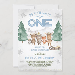 Woodland Animals Winter Onederland Birthday Inbjudningar