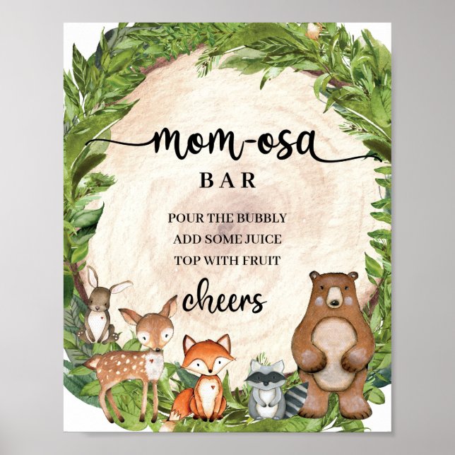 Woodland animals wooden slice Momosa bar Sign Poster (Framsidan)