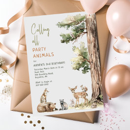 Woodland "Anrop alla Party djur" Barns födelsedag Inbjudningar