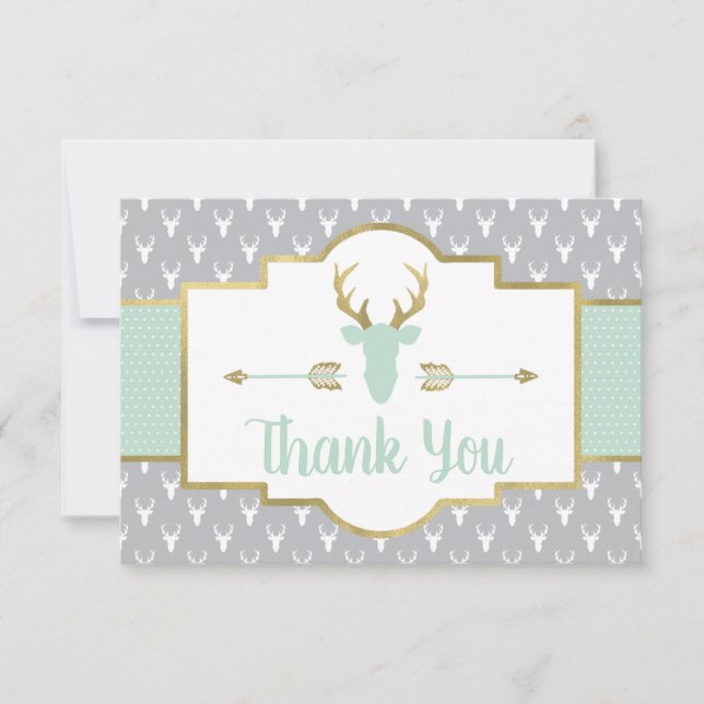 Woodland Antlers, tack, Mint, Grått Tack Kort (Framsida)