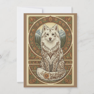 Woodland Arctic Fox Nordic Folk Art Flat Thank You Tack Kort