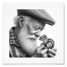 Woodland Assions Old Man med Chipmunk Wall Art Fototryck