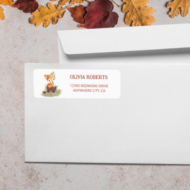 Woodland Autumn Baby Fox Returadress Returadress Etikett (Skapare uppladdad)