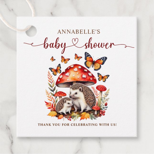 Woodland Autumn Hedgehog Baby Shower Gåvor Etiketter (Framsida)