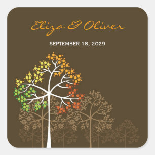 Woodland Autumn Träd Rustic Fall Wedding Sticker Fyrkantigt Klistermärke
