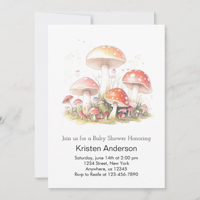 Woodland Äventyr Mushroom Dream Girl Baby Shower Inbjudningar (Framsida)