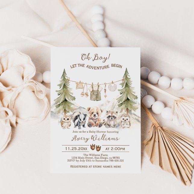 Woodland Äventyr Oh Boy Baby Shower-inbjudan Inbjudningar (Skapare uppladdad)