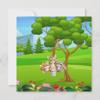 Woodland Baby Animals Baby Bib — Cute Forest Frien Inbjudningar