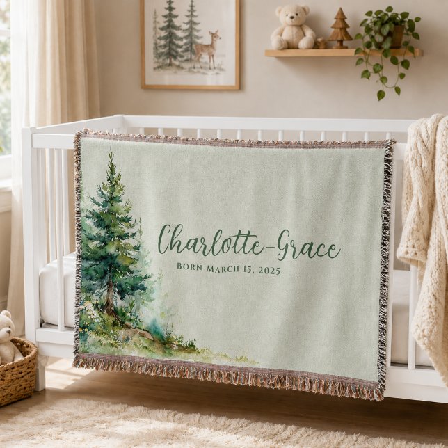 Woodland Baby Blanket • Neutral Sage Forest Filt (Woodland Baby Blanket Neutral Sage Forest)