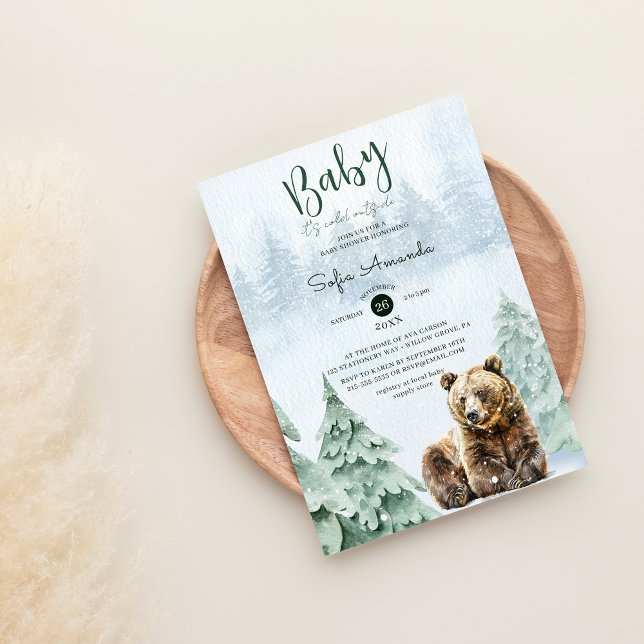 Woodland Baby Det är Kall utanför babyskabinka Inbjudningar (Skapare uppladdad)